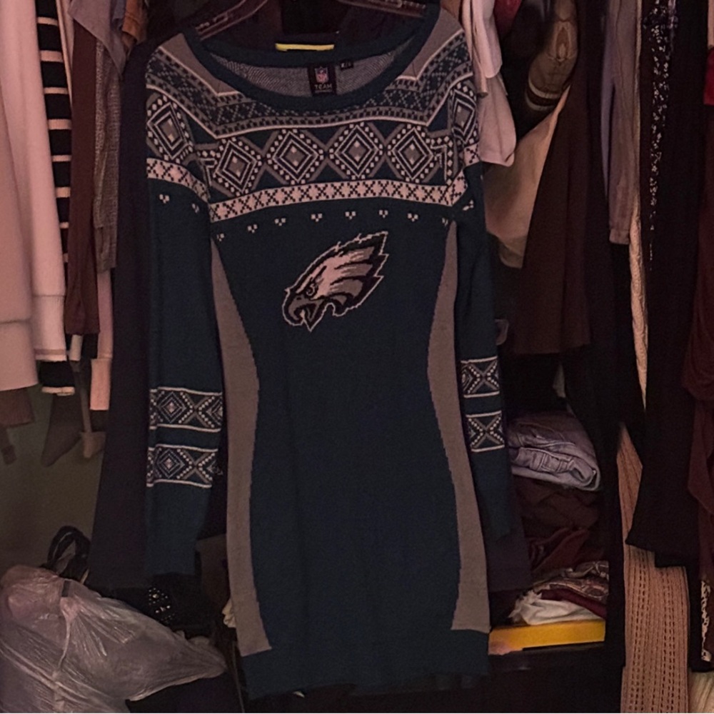 Women's Teal and Gray Knit Dress